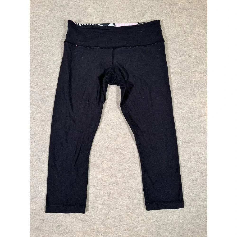 Lululemon Leggings Womens 8 Black Capri Foldover Waist Yoga Athletic Gym Stretch
